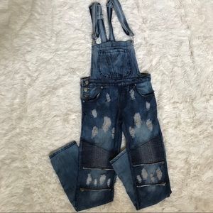Thrill Sz 14 distressed denim overalls jumpsuit